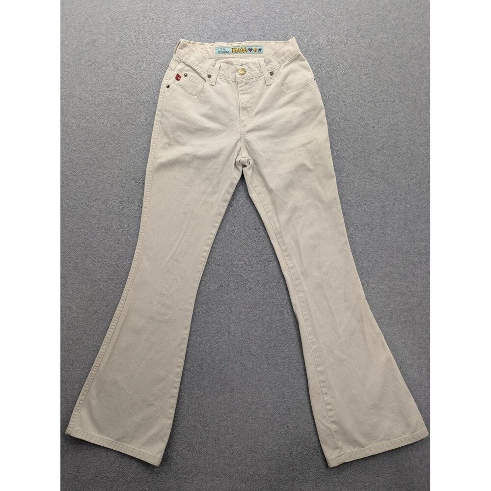 Mudd Jeans Womens 1 Cream Flare 100% Cotton Twill Back Flap Pockets Y2K Style